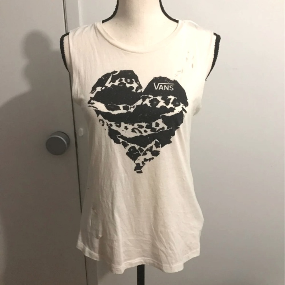Distressed Vans leopard print heart tank top